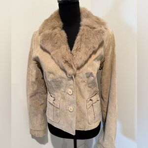 XOXO VTG Penny Lane Jacket Womens Small Fur Collar Suede Leather Bows Y2K/90s